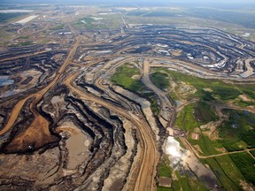 An aerial view of Canadian Natural Resources Limited oilsands mining operation near Fort McKay, Alberta.