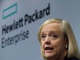 Hewlett-Packard Enterprise Chief Executive Officer (CEO) Meg Whitman speaks during a press conference in New York