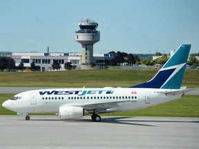 A WestJet aircraft in Ottawa.