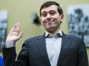 Martin Shkreli, former chief executive officer of Turing Pharmaceuticals LLC, is sworn in during a House Committee on Oversight and Government Reform hearing on prescription drug prices