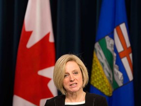 Alberta Premier Rachel Notley speaks during a press conference