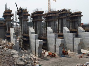 The construction site of the hydroelectric facility at Muskrat Falls, Newfoundland and Labrador.