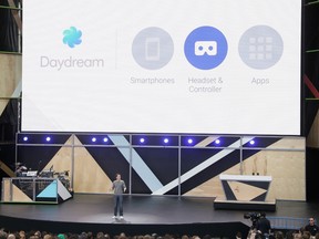 Clay Bavor, Google vice president of virtual reality, talks about Daydream and virtual reality during the keynote address of the Google I/O conference