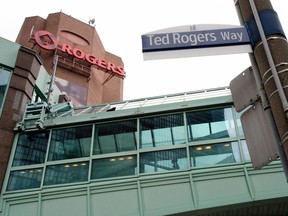 The Rogers Building is pictured from Ted Rogers Way in Toronto, Ont.