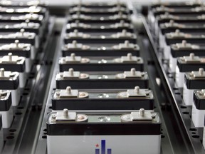 Lithium-ion batteries at a factory in Japan.