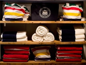 Merchandise sits on the shelf of the Hudson's Bay Co. flagship store in Toronto.