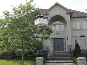 A drone making a delivery.