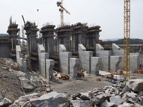 The construction site of the hydroelectric facility at Muskrat Falls, Newfoundland and Labrador. First power from the dam and hydro station under construction on the lower Churchill River was expected next year, but Nalcor Energy CEO Stan Marshall now says first power is delayed until the fall of 2019.