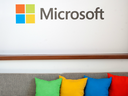 The Microsoft logo in San Francisco, California.