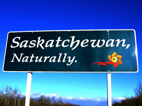 Saskatchewan Naturally highway welcome sign.