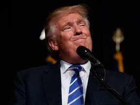 Republican presidential candidate Donald Trump speaks during a campaign rally,