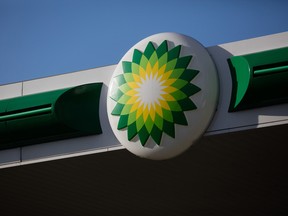 A BP Plc logo sits on a fore-court canopy at gas station operated by BP Plc in London, U.K., on Tuesday.