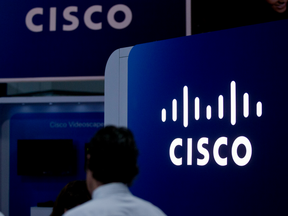 The Cisco System Inc. logo is seen on the exhibit floor at the National Cable and Telecommunications Association (NCTA) Cable Show in Washington, D.C.