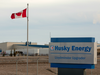 A Canadian flag blows in the wind on the property of the Husky Energy Lloydminster Upgrader.
