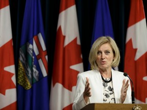 Alberta Premier Rachel Notley speaks during a press conference