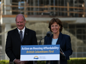Premier Christy Clark and Finance Minister Michael de Jong, discuss amendments regarding housing issues in Greater Vancouver