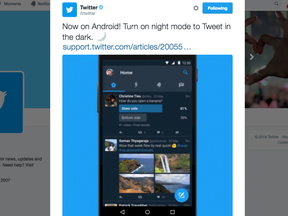 Twitter Inc. announcing the Night Mode feature for Android.