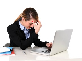 Young Businesswoman Working In Stress At Office Computer Frustra