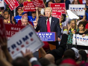 Republican Presidential candidate Donald Trump addresses supporters in Ohio.