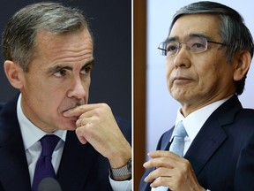 Bank of England Governor Mark Carney (left) and Haruhiko Kuroda, governor of the Bank of Japan