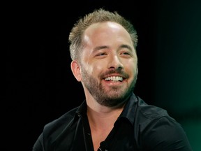 Drew Houston, co-founder and chief executive officer of Dropbox Inc., speaks during the Bloomberg Technology Conference