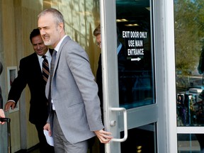 Nick Denton, founder of Gawker, leaves a courthouse after a jury hit Gawker Media with $15 million in punitive damages and its owner with $10 million, adding to the $115 million it awarded for publishing a sex video of Hulk Hogan.