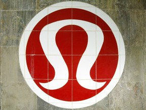 Lululemon Athletica logo in a store in Edmonton.