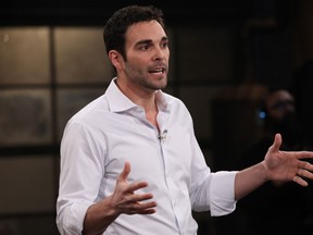 Lee Roller making his pitch on the Dragons' Den in 2014. He and former dragon Bruce Croxon are almost equal partners now.