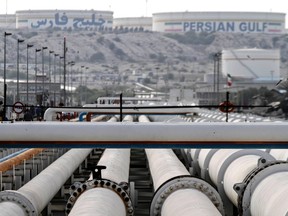 Export oil pipelines at an oil facility in the Khark Island in Iran.