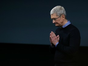 Apple CEO Tim Cook speaks during an Apple special event at the Apple headquarters