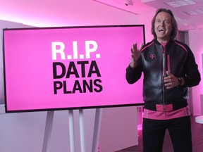 T-Mobile CEO John Legere films a video announcement saying T-Mobile is going all in on unlimited data.