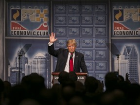 Donald Trump during an event to discuss his economic plans at the Detroit Economic Club.