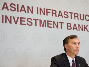Finance minister Bill Morneau is seen during a news conference at the Asian Infrastructure Investment Bank in Beijing, Wednesday August 31, 2016.