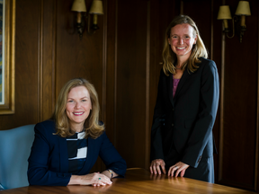 Kim Shannon of Sionna Investment Managers poses for a photograph with Portfolio Manager, Marian Hoffmann in her downtown Toronto office.