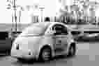 A self-driving car traversing a parking lot at Google's headquarters in Mountain View, California.