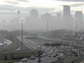 Smog over Calgary's skyline.