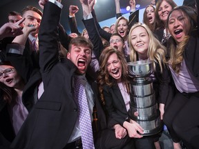 The Enactus team from Memorial University of Newfoundland celebrates its victory as national champion at the 2016 Enactus Canada National Exposition in May 2016.