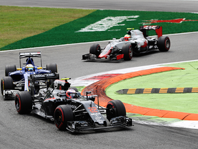 Drivers vie for the lead at the Formula One Grand Prix of Italy at Autodromo di Monza Sunday in Monza.