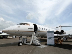 A Bombardier Inc. Global 6000 business jet stands on display at the Singapore Airshow