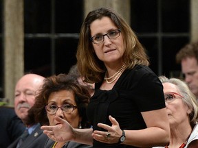 International Trade Minister Chrystia Freeland responds to a question during question period.