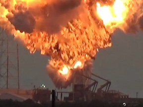 Frame grab from dramatic footage of the moment that a SpaceX rocket exploded at a launch pad in Florida.