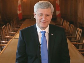 Former prime minister Stephen Harper is shown in this image taken from a video he posted to Facebook.