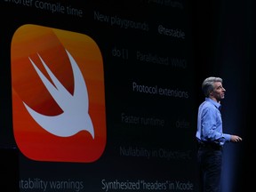 Craig Federighi, Apple senior vice president of Software Engineering, speaks about Swift during Apple WWDC.