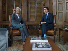 Canadian Prime Minister Justin Trudeau meets managing director of the International Monetary Fund (IMF) Christine Lagarde on Parliament Hill