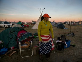 Stacey Alkire of the Standing Rock Sioux Tribe, who has been at the campsite set up to protest the Dakota Access oil pipeline for five weeks, near Cannon Ball, N.D