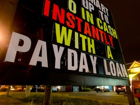 The use of payday loans, where charges in some provinces can be equivalent to an annual percentage rate of 500 per cent, has doubled recently to four per cent of Canadian households.