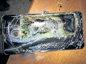 A damaged Samsung Galaxy Note 7 a day after it caught fire.