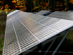 A TransCanada solar array reflects some fall colour at a solar farm on the outskirts of Brockville, Ontario, Oct. 4, 2016.