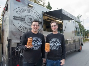 Matt Lindzon, left, and Zach Fiksel, founders of Chimney Stax Baking Co., are taking their rotisserie-baked bread concept beyond food trucks into kiosks in malls across Ontario.