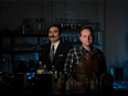 Jesse Razaqpur (left) and Charles Benoit (right), both lawyers and co-owners of the Toronto Distillery Co.